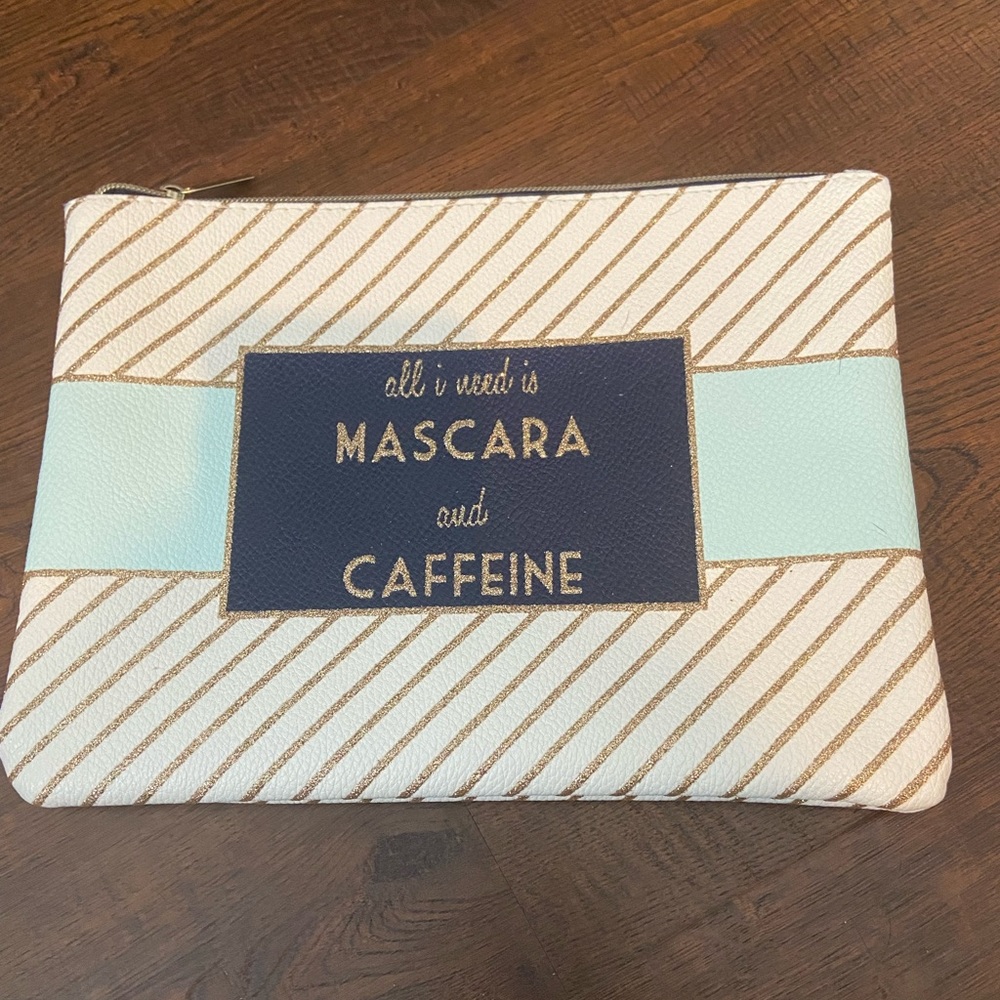 SALE MUST GO All I need is Mascars and Caffeine pouch with gold zipper